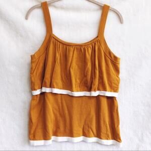 Ann Taylor Factory Mustard & White Trim Layered Tank Top